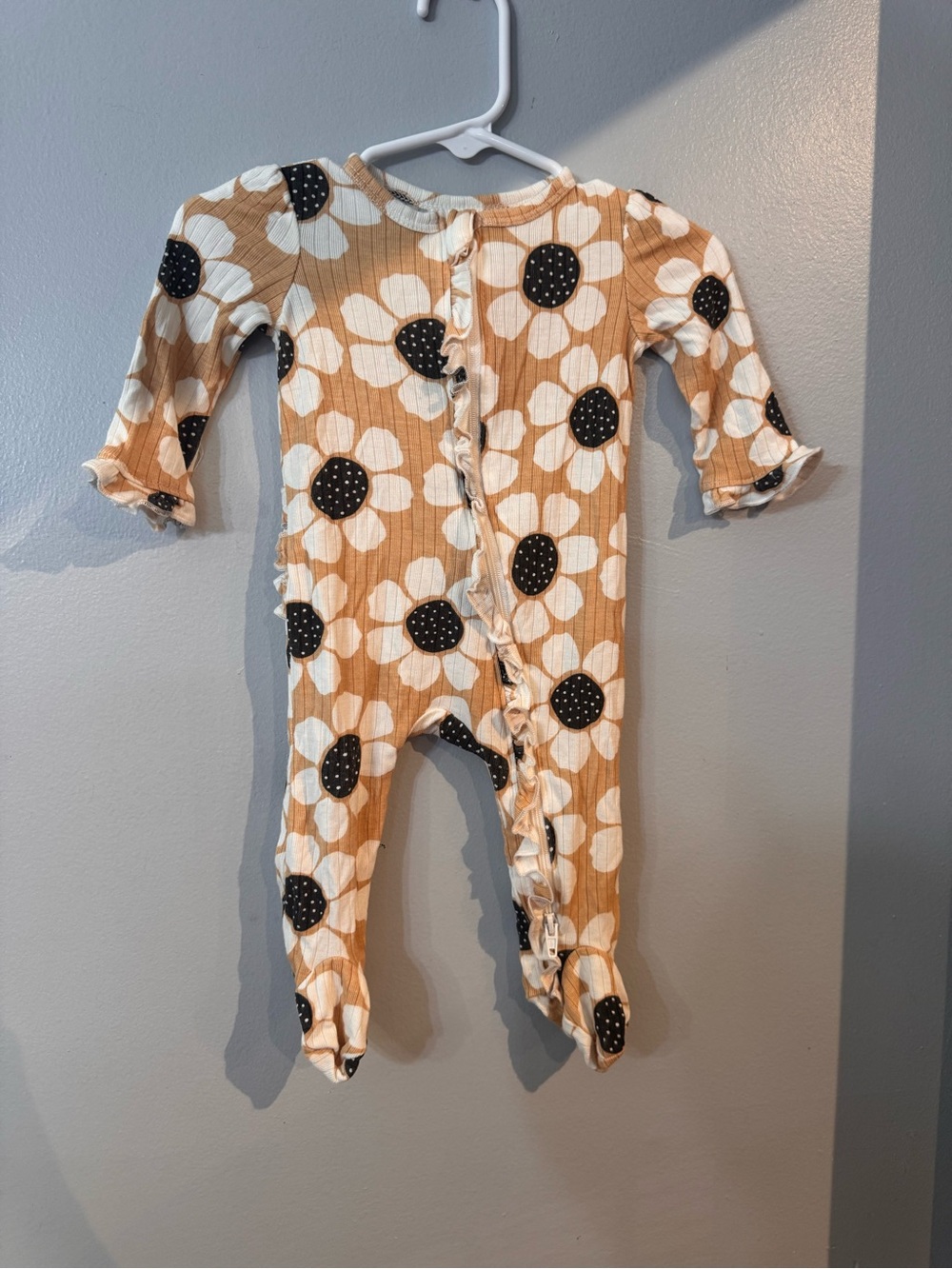 Little Me Girls' Tan Floral Ruffle One-Piece